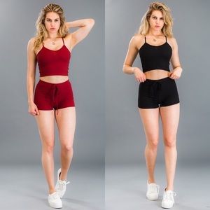 (Garnet) Ribbed racer back top and shorts set
